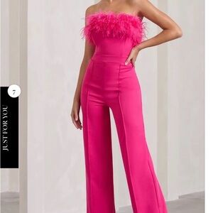 Club L London Pink Feathered Jumpsuit